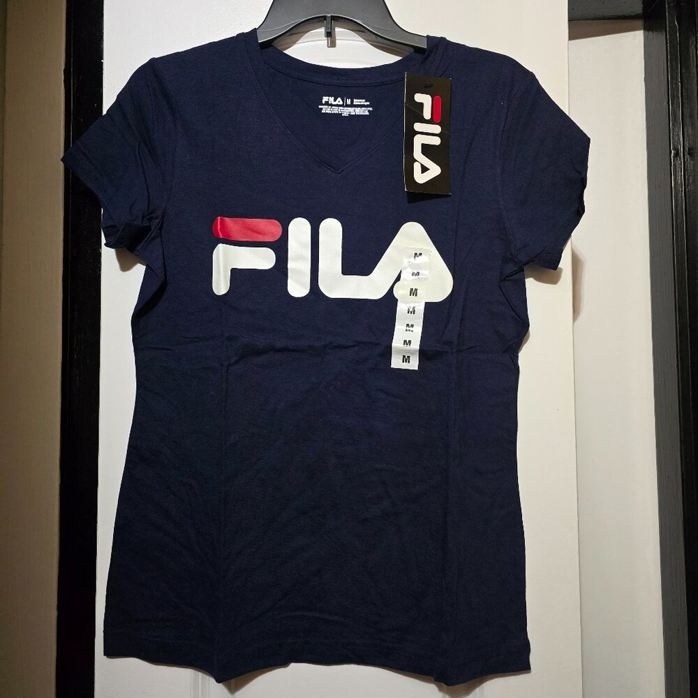Fila Women's Navy Blue Short Sleeve Tee W Logo Size Medium